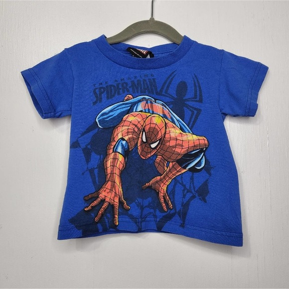 Vintage Marvel Mad Engine Spiderman Youth Kids 2T Shirt Blue Cartoon Promo - Picture 2 of 4